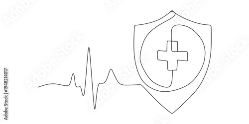 Continuous line drawing vector illustration of a heartbeat and heart shape vector  Continuous one line drawing of heart shape with heartbeat pulse line symbolizing health insurance and medical