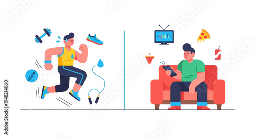 Active Lifestyle Versus Sedentary Habits A Visual Contrast Between Fitness and Couch Potato Culture