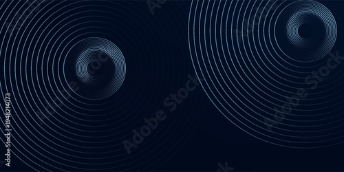 Blue abstract background with glowing circles. Swirl circular lines pattern. Geometric spiral. Twirl element. Modern graphic design. Futuristic technology concept.