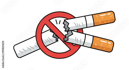 Powerful Symbol of Smoking Cessation Broken Cigarettes Under a Forbidden Sign Advocating for a Healthier, Tobacco-Free Lifestyle and Well-being