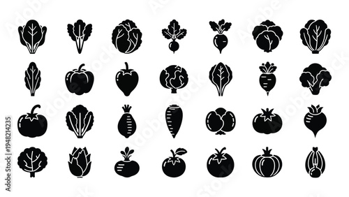 A comprehensive collection of 25 unique fruit icons in black silhouette on white background for design and illustration purposes