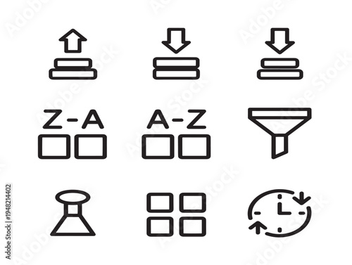 Clean sorting interface icons with elegant ascending and descending silhouette designs