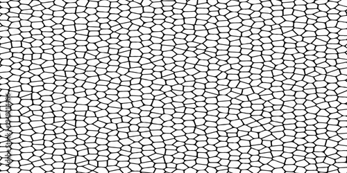 Seamless pattern skin snake, crocodile, lizard, alligator, reptile. Reptilian scales. Monochrome black spots. Vector isolated on white. Serpentine texture. Fashion print.