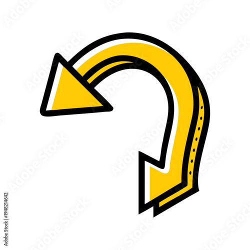 Yellow curved arrow icon vector