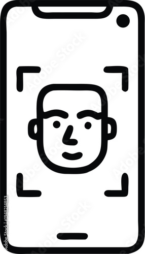 Face recognition on smartphone screen vector icon