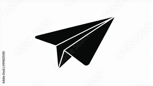 Black silhouette of a paper airplane flying high in the air  simple iconic design