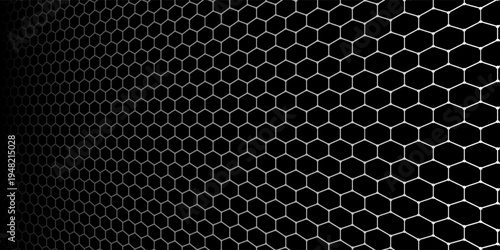 Black background. Dark hexagon carbon fiber texture. Navy blue honeycomb metal texture steel background. Web design template vector illustration EPS 10.