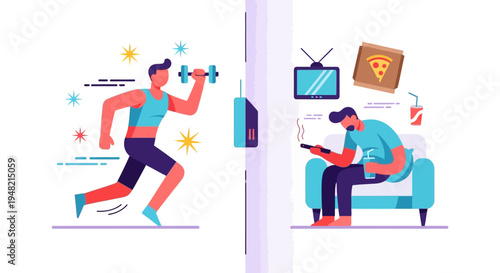 Embrace a Balanced Life Contrasting Healthy Active Habits with Sedentary Unhealthy Choices for Well-being