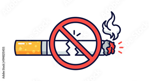 Iconic anti-smoking message a forbidden and fractured cigarette, symbolizing the end of tobacco consumption and promoting a healthier lifestyle