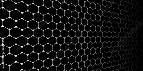 Black background. Dark hexagon carbon fiber texture. Navy blue honeycomb metal texture steel background. Web design template vector illustration EPS 10.