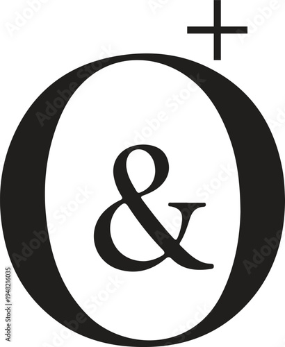 Letter o combined with ampersand character symbol and plus sign representing mathematical formula union addition collaboration partnership