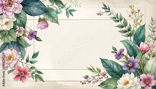 Floral Frame with a blank: An exquisite, elegant floral frame in a light tone, with a blank canvas for custom text and embellishments.