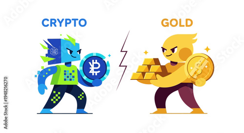 Visual representation of the ongoing financial debate comparing innovative digital assets with stable traditional precious metals
