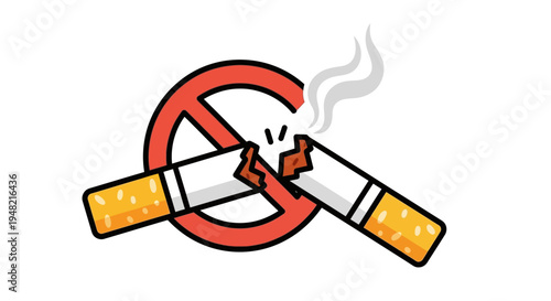 No Smoking Sign with Broken Cigarette Icon Representing Anti-Smoking Campaign and Healthy Lifestyle