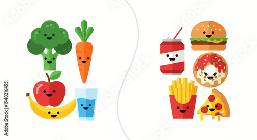 Choosing Wisely A Colorful Comparison of Healthy and Unhealthy Food Options for a Balanced Diet and Mindful Lifestyle Choices