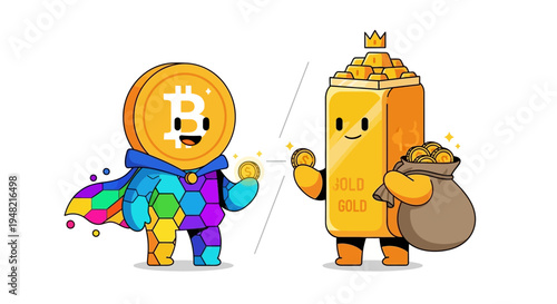 Crypto Currency and Gold Bar Exchange Illustration Representing Investment Opportunities