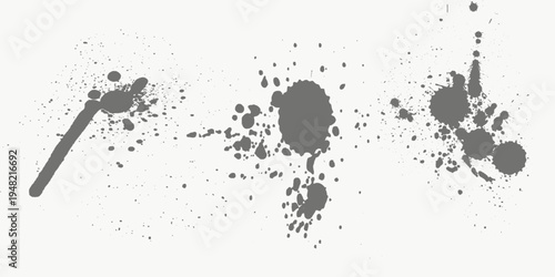 Realistic set of black powder splashes isolated on transparent background. Vector illustration of dust particles, ash