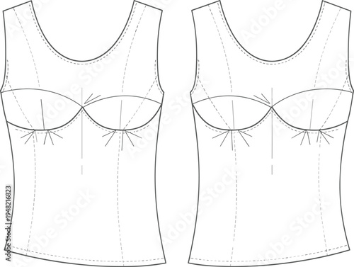 Women’s bustier sleeveless top technical fashion sketch, sweetheart neckline garment design vector illustration for apparel manufacturing reference – flavector