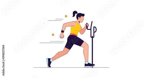 Illustration of a woman in a yellow tank top and black shorts skipping rope with motion lines, conveying a healthy and energetic mood against a clean white background
