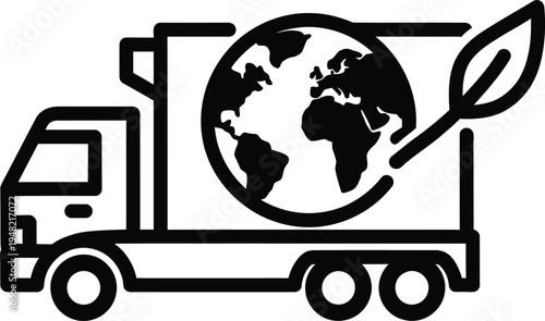 eco friendly delivery truck with globe and leaf