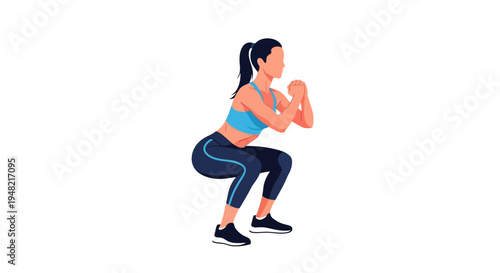 Vector illustration of a woman performing a squat exercise with dumbbells in a fitness training setting