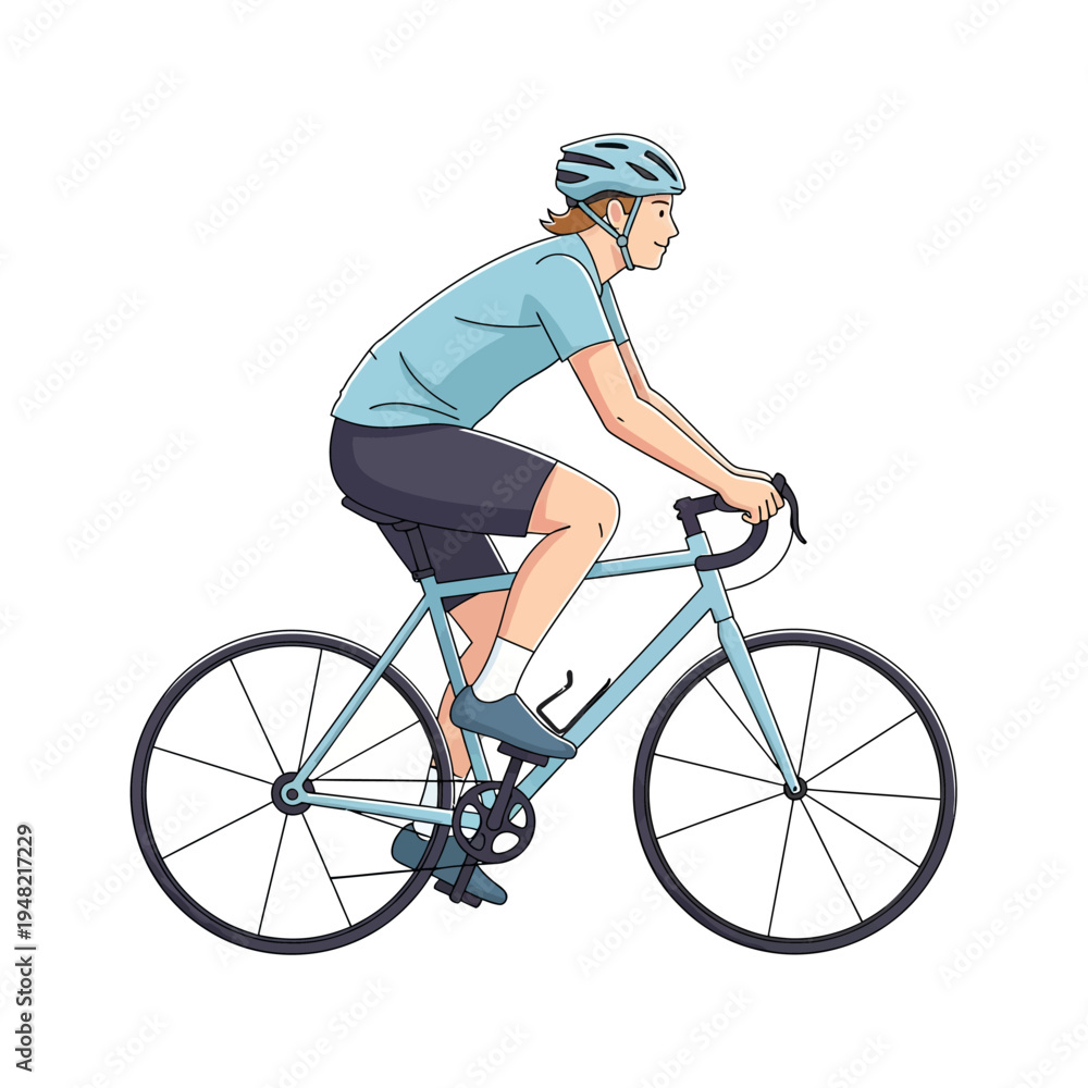 Fototapeta premium Young person in cycling gear riding a bicycle on a white background, enjoying a healthy outdoor activity.