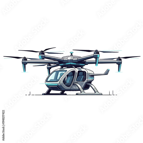 Futuristic electric vertical takeoff and landing aircraft, a modern drone concept for urban air mobility.