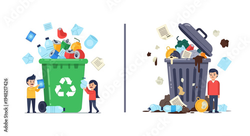Recycling vs. Trash A visual comparison of waste management and its impact on the environment