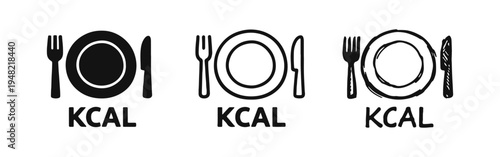 Dinnerware with KCAL Icon Set - Calorie Count and Healthy Eating Concept