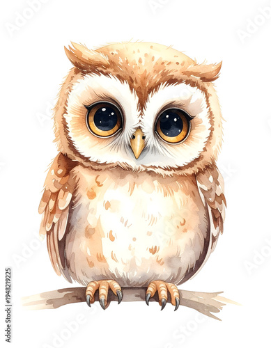 Cream and brown cartoon owl. Isolated transparent background