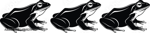 Black and White Frog Vector Illustration Set, Tropical Amphibian Silhouettes Isolated on White Background for Nature Wildlife and Pond Life Designs