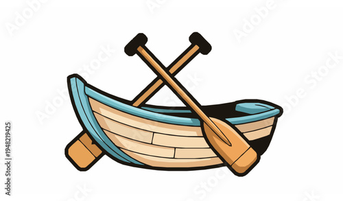 Cartoon Fishing Row Boat with Paddles Fun Nautical Vector Illustration Isolated on White Background