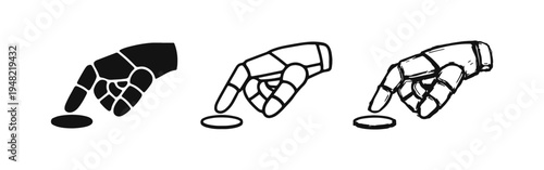 Hand Picking Up Coin Icon Set. Gesture for Payment, Earning, or Transaction. UI/UX Element for Financial Concepts