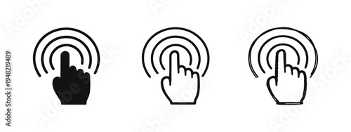 Tap Gesture Icon Set. Hand Finger Pressing on Touch Screen. UI/UX Element for Mobile Device Interaction