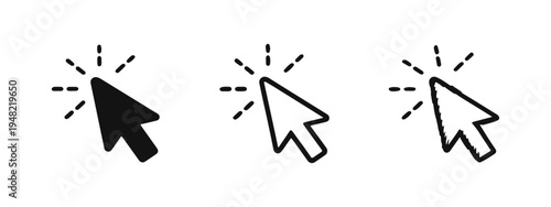 Clicking Cursor Icon Set with Sparkle Effect - Pointer with Various Styles for Web and App Interface