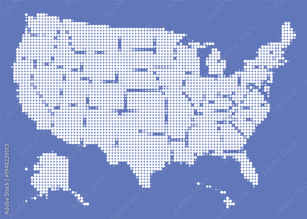 Fototapeta premium Halftone map of the United States on blue background