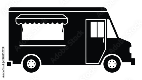 Food truck vector graphic illustration for restaurant or catering services with awning window
