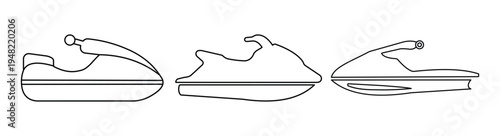 Jet Ski Icon Set – Personal Watercraft, Water Sports Speed Boat Silhouette Vector