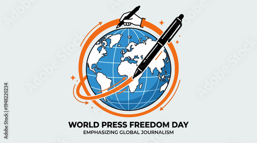 Global Journalism: Pen Circles World Globe on Press Day