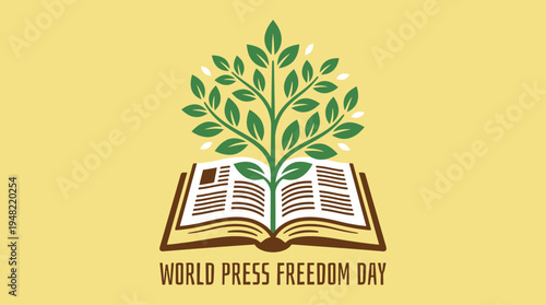 Growth of Knowledge: Plant Sprouts from Open Book on Press Day