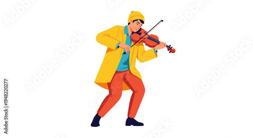 Man playing a violin outdoors dynamically.