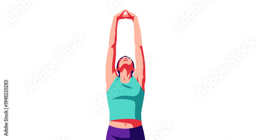 Woman in yoga pose stretching arms.