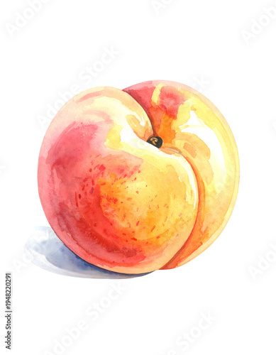 Juicy yellow and pink peach. Isolated transparent background