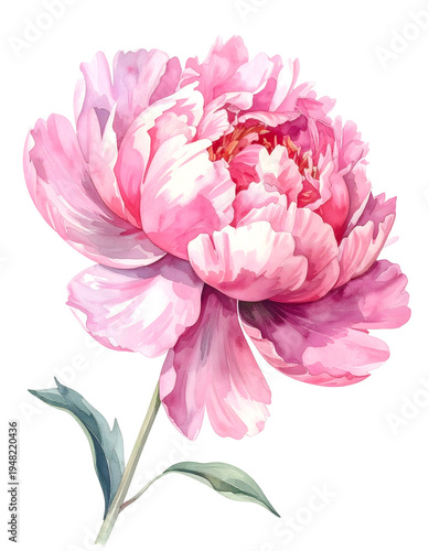 Soft pink peony flower with delicate petals. Isolated transparent background