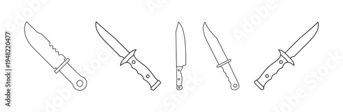 Kitchen Knife Icon Set – Cooking Chef Knife, Kitchen Tool Silhouette Vector