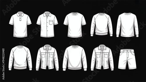 white clothing items for fashion design and mockup  various styles and types