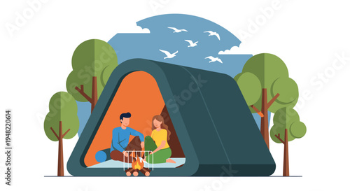 Couple Relaxing in a Tent.