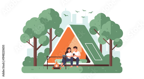 Family Sitting in Front of Tent.