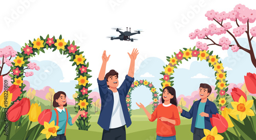 People enjoying outdoor recreational drone activity.