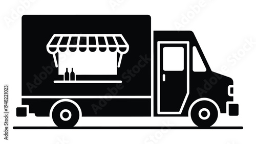 Food truck icon with awning and side door, illustrating mobile food service or catering business
